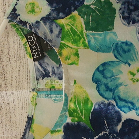 NY&Co Floral Watercolor Print Tank Dress VTG 90s Blue Green Size 8 - Picture 3 of 10